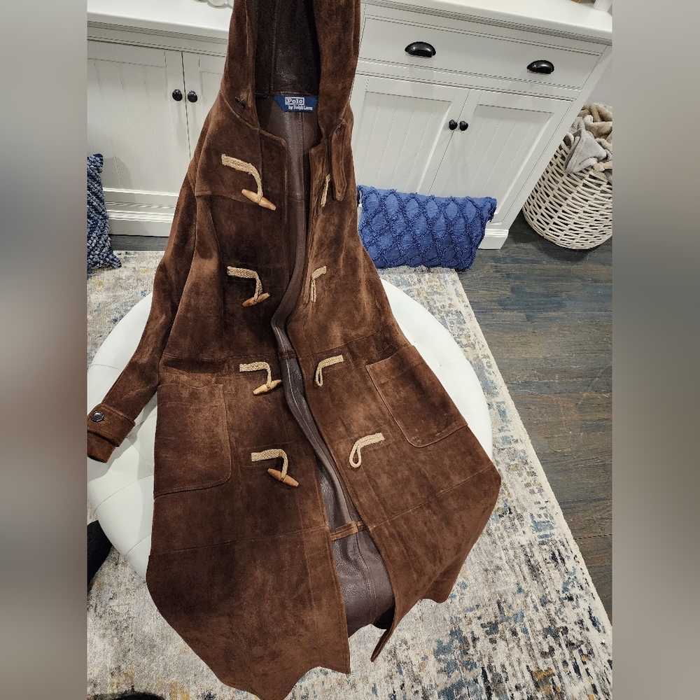 Ralph Lauren polo Vintage Leather Duffle coat hoodie Excellent condition Trench - Picture 5 of 12